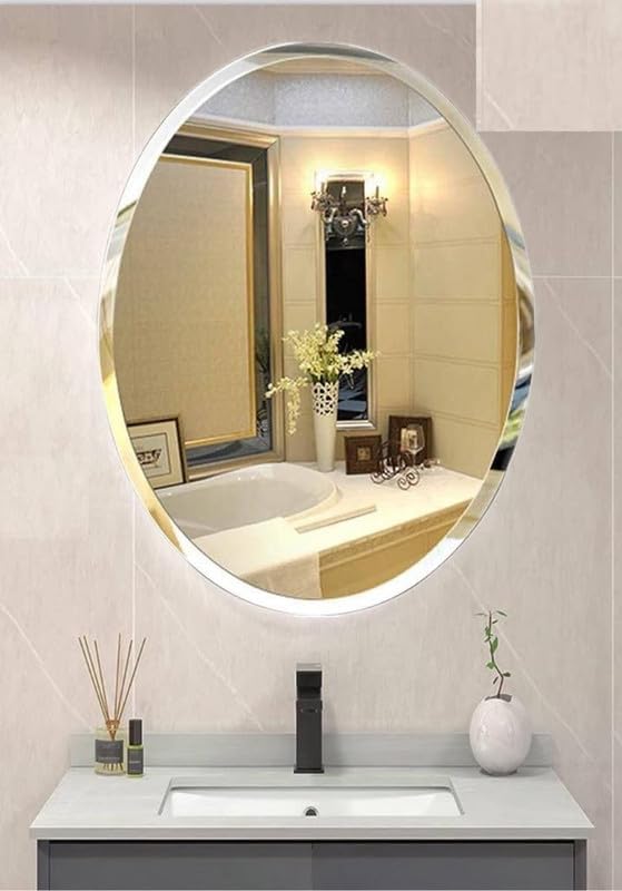 SEVEN HORSES Glass Seven Horese Wall Mount Mirror Oval Shape Frameless Mirror For Bathroom, Washbesin Etc (Size 18X24 Inch) - Image 1