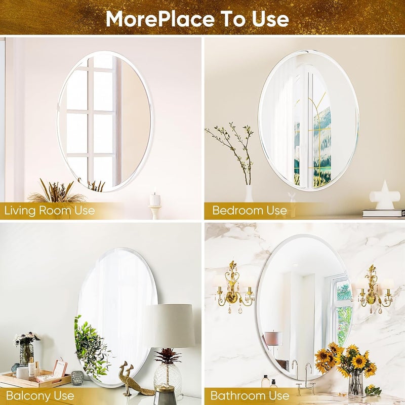SEVEN HORSES Glass Seven Horese Wall Mount Mirror Oval Shape Frameless Mirror For Bathroom, Washbesin Etc (Size 18X24 Inch) - Image 4