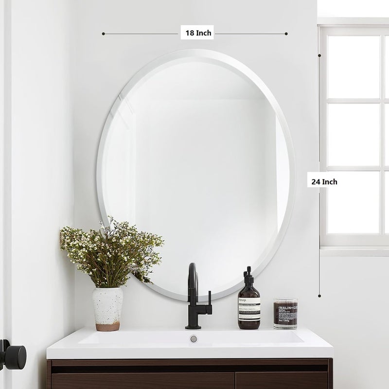 SEVEN HORSES Glass Seven Horese Wall Mount Mirror Oval Shape Frameless Mirror For Bathroom, Washbesin Etc (Size 18X24 Inch) - Image 3