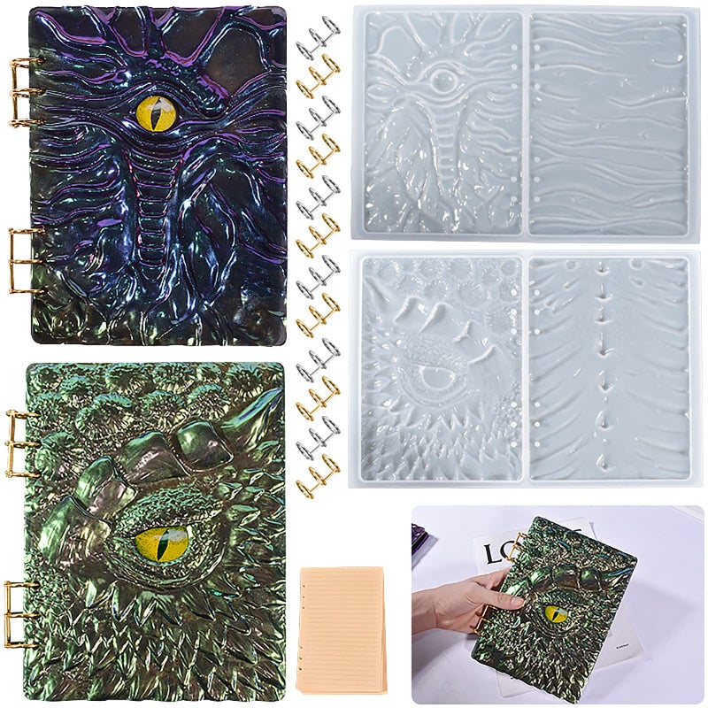 2 Set Book Cover Mold Dragon Resin Eye Devil Table Decoration Flower 3D Chocolate Silicone for Candle