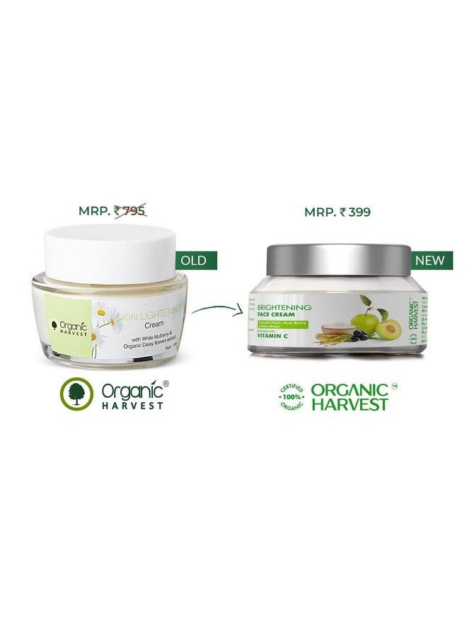 Organic Harvest - Brightening Face Cream: Kakadu Plum Acai Berry & Rice Water; Ideal For All Skin Types; Reduces Dark Spot Protect From Sun Damage; 100% American Certified Organic Paraben & Sulphate Free 50 Gm - Image 1