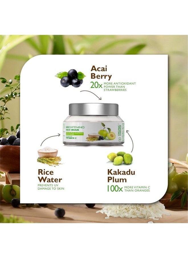 Organic Harvest - Brightening Face Cream: Kakadu Plum Acai Berry & Rice Water; Ideal For All Skin Types; Reduces Dark Spot Protect From Sun Damage; 100% American Certified Organic Paraben & Sulphate Free 50 Gm - Image 1