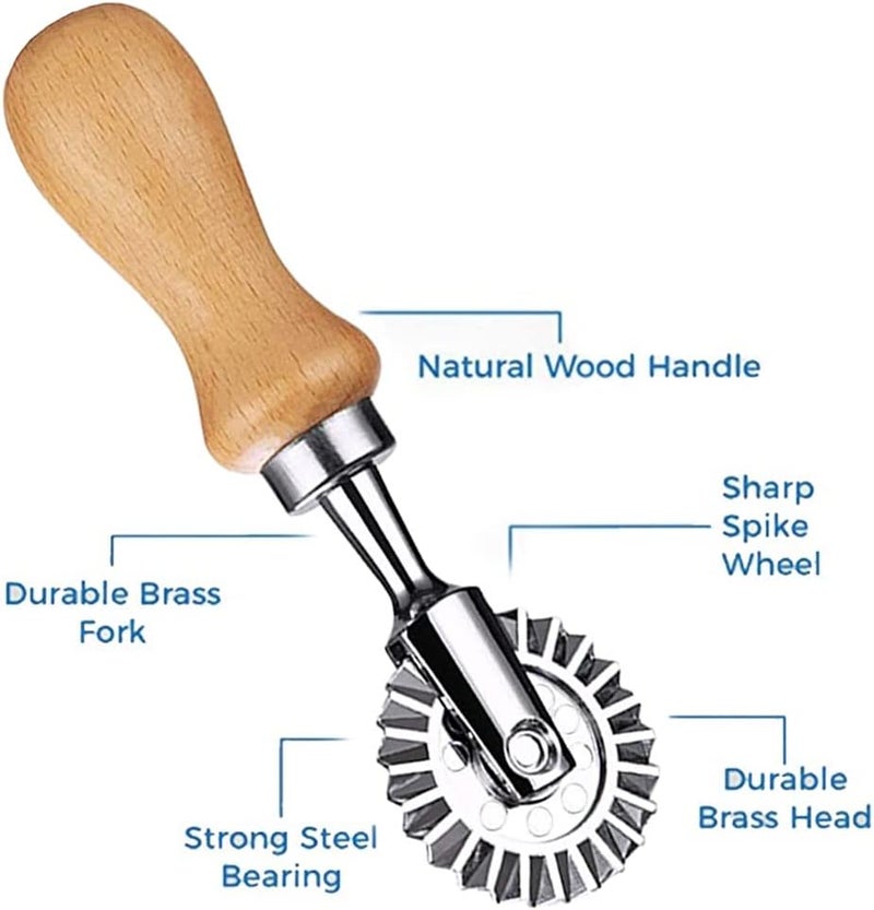 MTOMDY Ravioli Cutter Stamps with Roller Wheel Round Mold with Wooden Handle and Fluted Edge Pasta Press Pasta Cutter for Home and Kitchen Use- 1.3" Diameter - Image 2