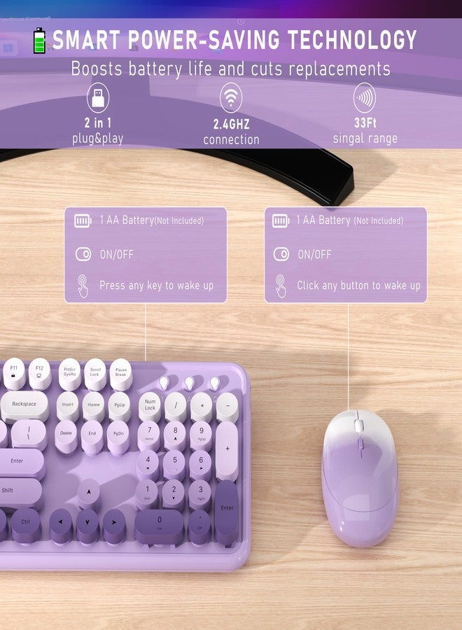 Links9+ Colorful Wireless Keyboard Mouse Combo, Full Size Gradient Keyboard with Optical Mouse, 2.4GHz for Windows, Mac, Laptop, PC, Desktop (Purple Gradient) - Image 3
