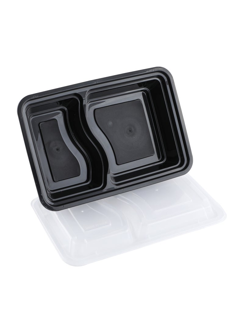 Richoos Disposable Microwavable 2-Compartment Food Containers with Clear Lids, Black Rectangular Base, 50-Pack – Ideal for Meal Prep, Takeout, and Storage - Image 1