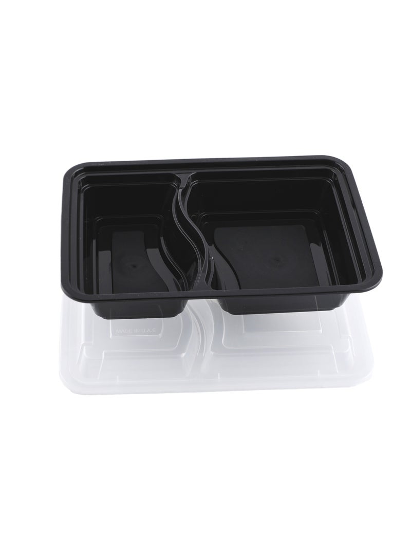 Richoos Disposable Microwavable 2-Compartment Food Containers with Clear Lids, Black Rectangular Base, 50-Pack – Ideal for Meal Prep, Takeout, and Storage - Image 3