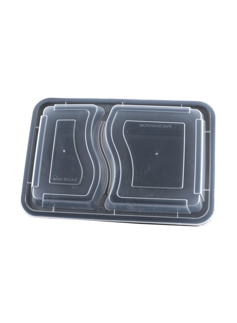 Richoos Disposable Microwavable 2-Compartment Food Containers with Clear Lids, Black Rectangular Base, 50-Pack – Ideal for Meal Prep, Takeout, and Storage - Image 2