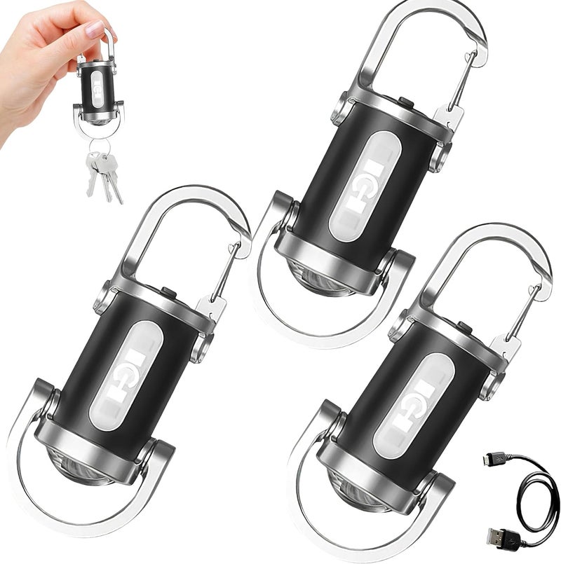 SHENYI 3pcs 500lm Waterproof Mini Keychain Flashlight - Rechargeable LED Torch for Camping and Hiking - Image 1