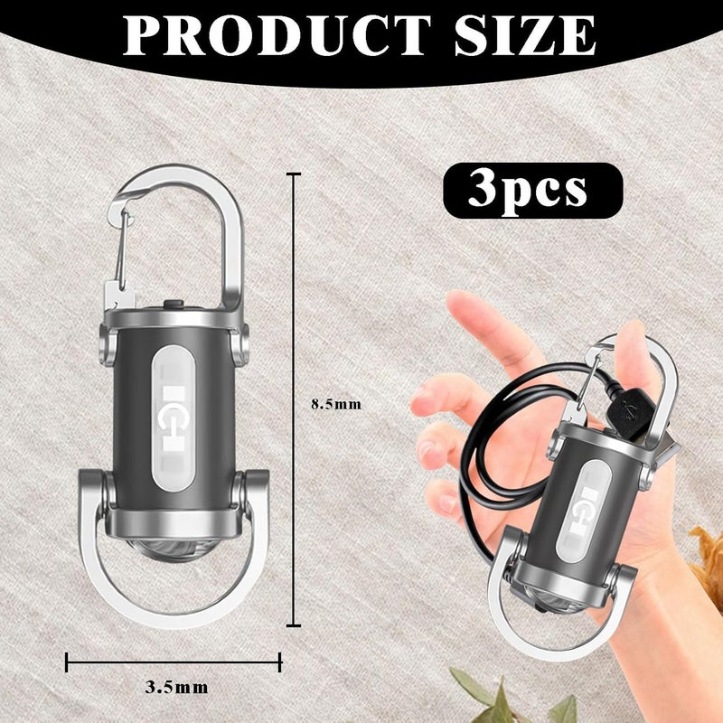 SHENYI 3pcs 500lm Waterproof Mini Keychain Flashlight - Rechargeable LED Torch for Camping and Hiking - Image 2
