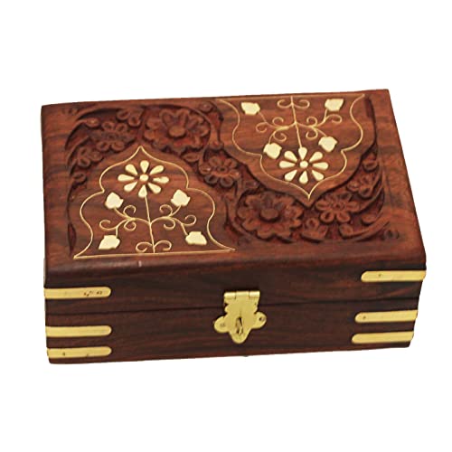 CRAFTCASTLE Handmade Wooden Jewellery Box for Women Jewel Organizer Décor Gifts Products, Brown, 6x4x2.5 Inches - Image 4