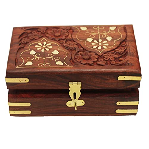 CRAFTCASTLE Handmade Wooden Jewellery Box for Women Jewel Organizer Décor Gifts Products, Brown, 6x4x2.5 Inches - Image 2