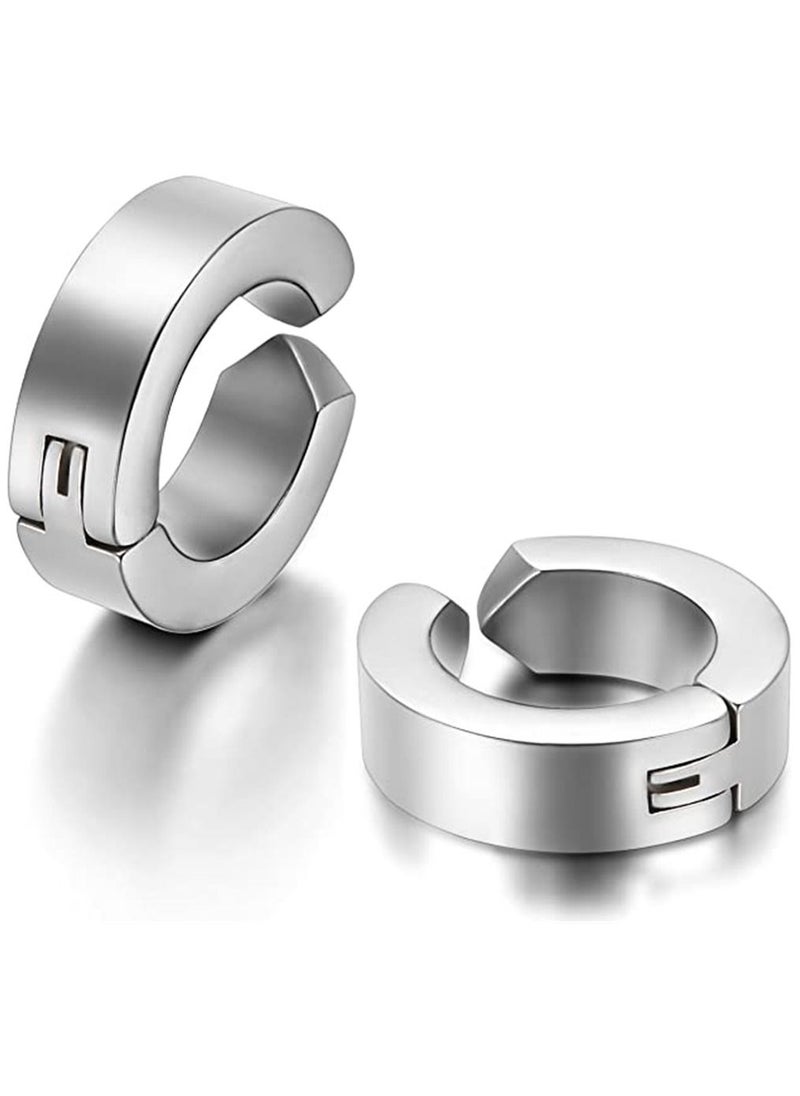 SYOSI Men's Ear Clip, 2 Pair of Hinged Hoop Earrings, Hoop Earring Studs Clip On Metal Ear Jewelry Non-piercing Clip on Earrings Unisex Men Women  - Image 3