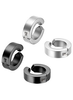 SYOSI Men's Ear Clip, 2 Pair of Hinged Hoop Earrings, Hoop Earring Studs Clip On Metal Ear Jewelry Non-piercing Clip on Earrings Unisex Men Women  - Image 1