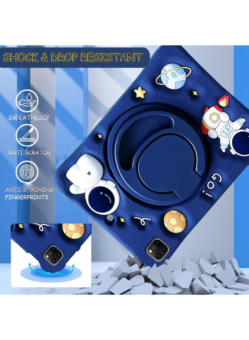 اووكاي جراب أطفال متوافق مع أجهزة iPad Air 11 بوصة M3/M2 (2025/2024)، وAir الجيل الخامس/الرابع 2022/2020، وPro 11 بوصة (2018-2022)، مع غطاء لطيف ثلاثي الأبعاد بتصميم رائد فضاء، مع مقبض دوار 360 درجة، وحزام كتف (أزرق) [لا يشمل القلم]. - Image 5