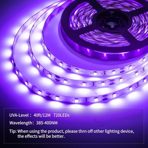 YAYIT 40 Foot Led Black Light Strip Kit, 720 Units Led, 12V Flexible Blacklight Fixtures, Non-Waterproof - Image 2