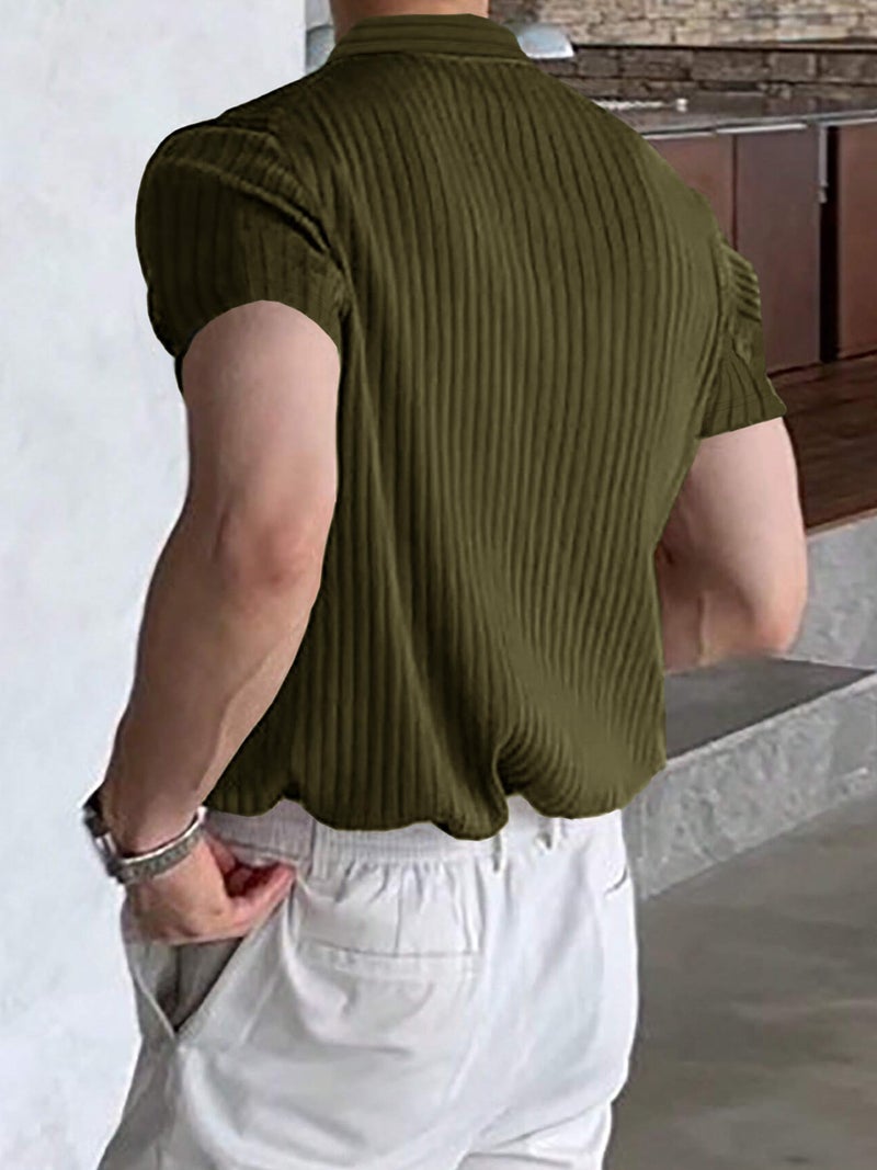 Noble Monk Solid Polo Neck Tshirt | Collar Tshirts | Half Sleeves | Plain-Regular Fit Textured Tshirt for Man Olive Green - Image 2