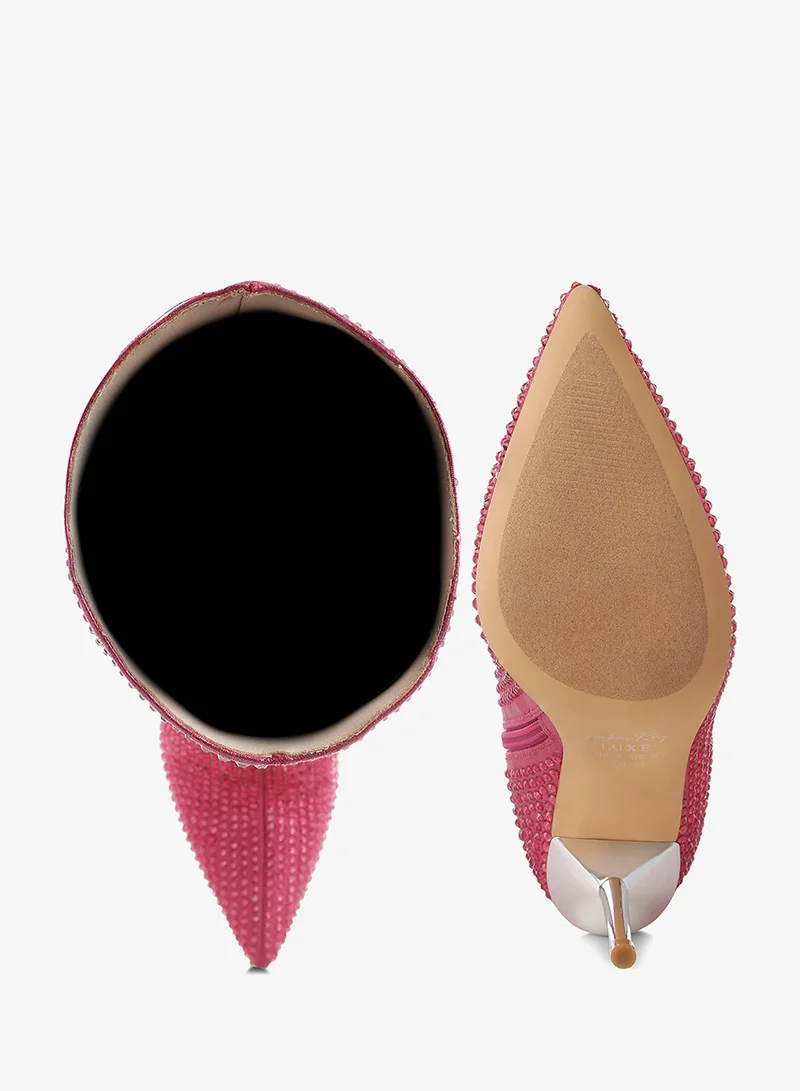 London Rag Shiny Rhinestone Studded Calf Boots in Pink