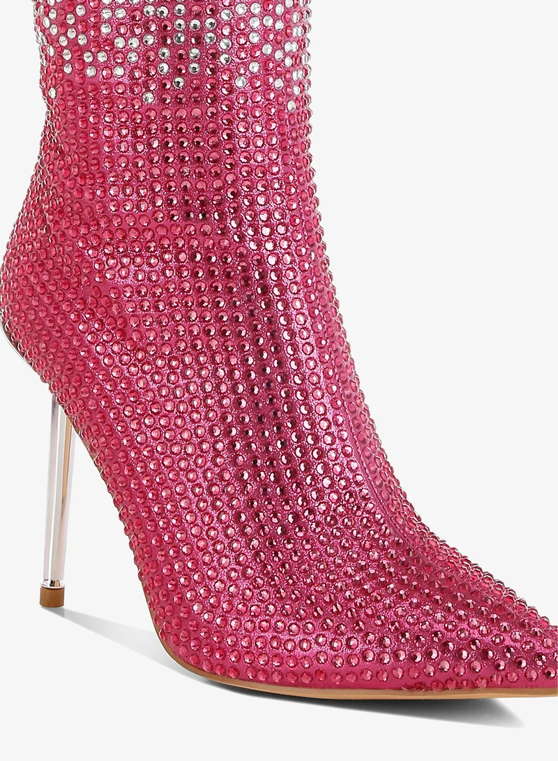 London Rag Shiny Rhinestone Studded Calf Boots in Pink