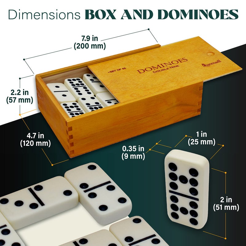 Queensell Dominos Game Double 9 - Dominos Set for Adults and Kids Ages 8 and up - Double Nine Dominoes Set, Classic Board Games - Domino Set for Family Game Nights - Double Nine Dominos Set 55 Tiles with Case - Image 3