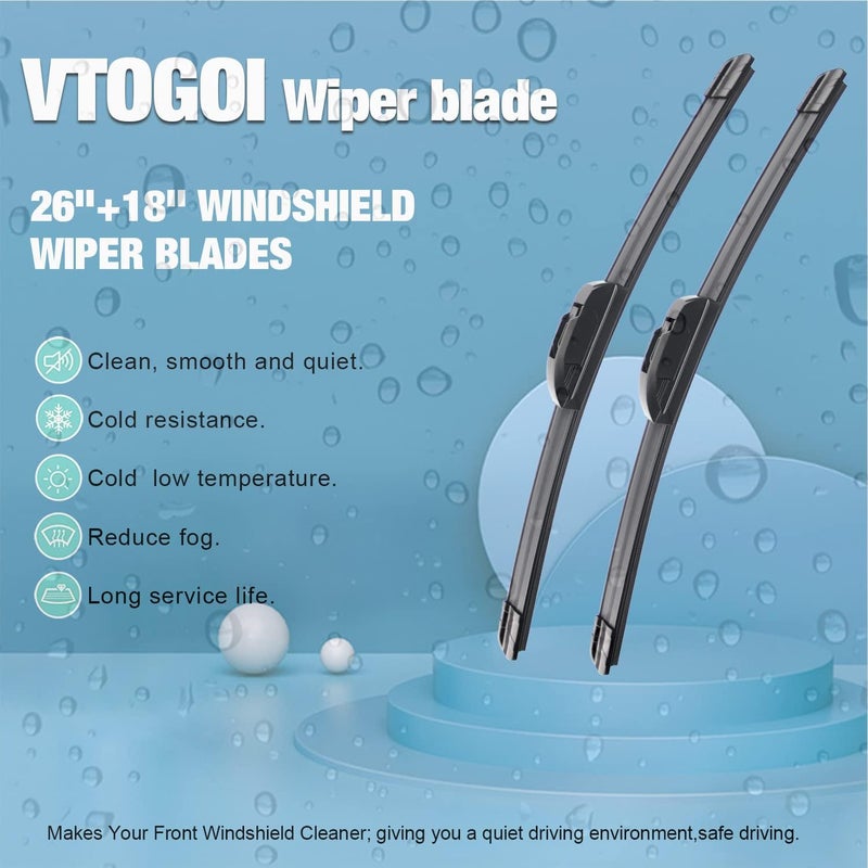 VTOGOI جودة OEM 26''+18'' شفرات مساحات الزجاج الأمامي من المطاط الطبيعي بتصميم J-Hook (عبوة من 2) - Image 2
