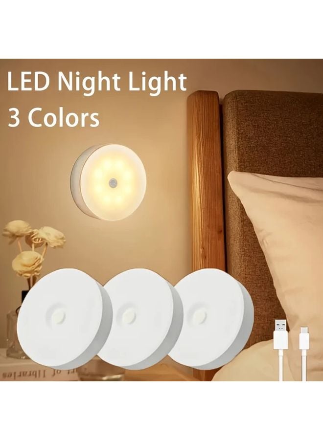 3pcs Smart LED Light USB Rechargeable Button Control 3 Lighting Modes Portable Nightlight - Image 2