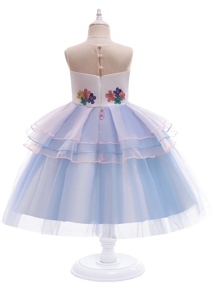 Unicorn dress child cross-border new INS children's wear Europe and America pompous skirt princess skirt girls BLUE - Image 2