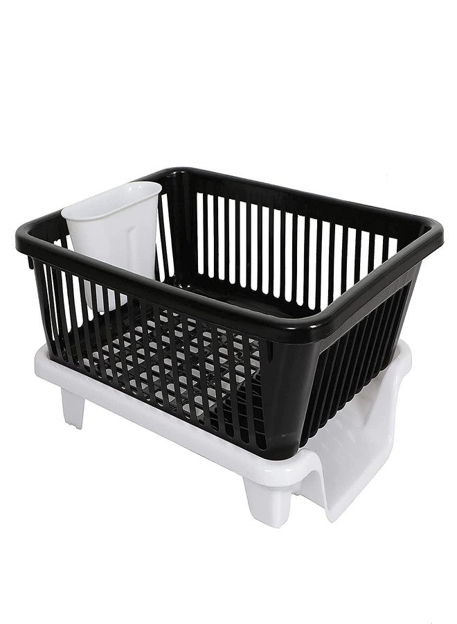 QUISTAL Trendy 3 in 1 Combo Kitchen Utensil Drainer Basket with Tray | Dish, Vessel Drying Rack/Holder/Organizer (Black & White) - Image 1