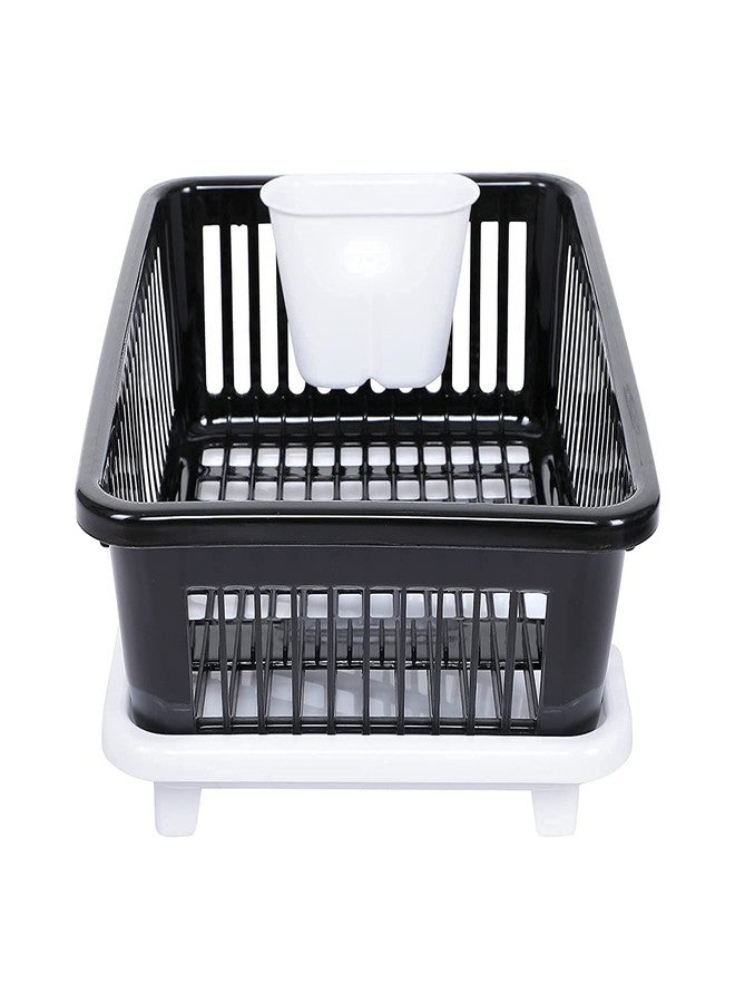 QUISTAL Trendy 3 in 1 Combo Kitchen Utensil Drainer Basket with Tray | Dish, Vessel Drying Rack/Holder/Organizer (Black & White) - Image 3