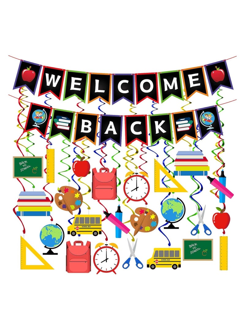 49 PCS Back to School Decoration, Welcome Back Banner Welcome Back Hanging Decor First Day of School Hanging Swirl Decoration for Classroom Party Celebration