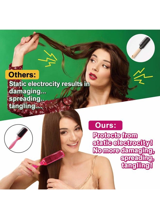 BS - Anti Static Hairbrush [Made in Japan] 7 Row Curly Hair Brush for Styling, Blow-Drying, and Detangling, Static Free Hair Brushes for Women (Pink) - Image 1