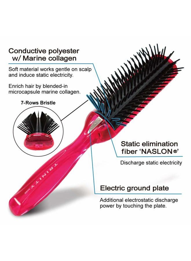 BS - Anti Static Hairbrush [Made in Japan] 7 Row Curly Hair Brush for Styling, Blow-Drying, and Detangling, Static Free Hair Brushes for Women (Pink) - Image 1