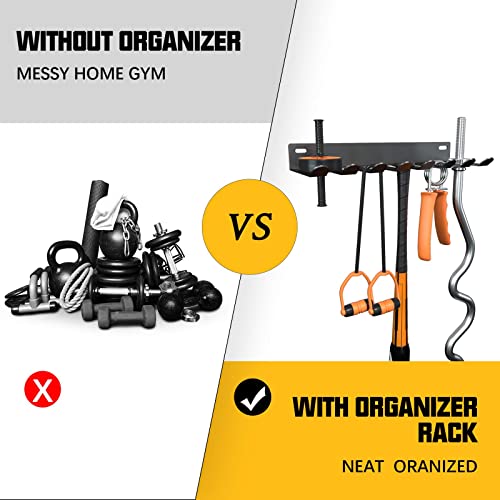 Riuog Gym Equipment Storage Rack,Multi Purpose Wall Mount Home Gym Equipment Storage Rack for Resistance Bands, Jump Ropes, Yoga Mat, Foam Roller, Chains, Barbells Carabiners Included, gift - Image 5