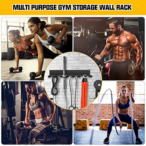 Riuog Gym Equipment Storage Rack,Multi Purpose Wall Mount Home Gym Equipment Storage Rack for Resistance Bands, Jump Ropes, Yoga Mat, Foam Roller, Chains, Barbells Carabiners Included, gift - Image 4