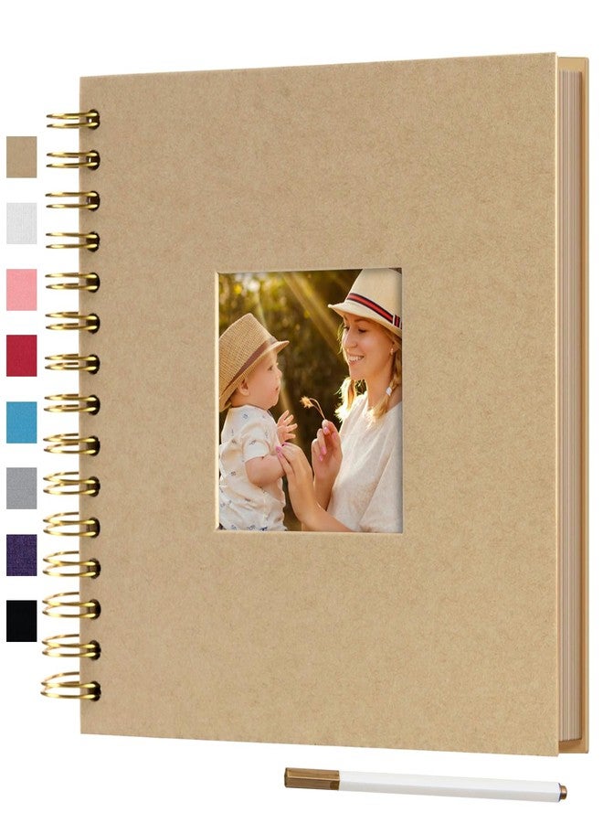 Gearchic 8 x 8 Inch Small DIY Scrapbook Photo Album with Window Design Cover 80 Pages Craft Paper Memory Book for Weeding Family Travel and Baby (Brown) - Image 1