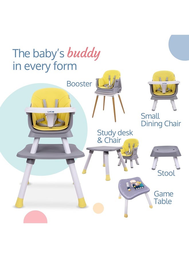 Luvlap Multifunction 6in1 Baby High Chair, Used as Baby High chair, Booster chair, Small Dining Chair, Study Desk, Game Table & Stool, Suitable for 6 to 36 Months, with 5 Point harness, Grey & Yellow - Image 3