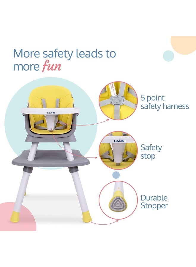 Luvlap Multifunction 6in1 Baby High Chair, Used as Baby High chair, Booster chair, Small Dining Chair, Study Desk, Game Table & Stool, Suitable for 6 to 36 Months, with 5 Point harness, Grey & Yellow - Image 5