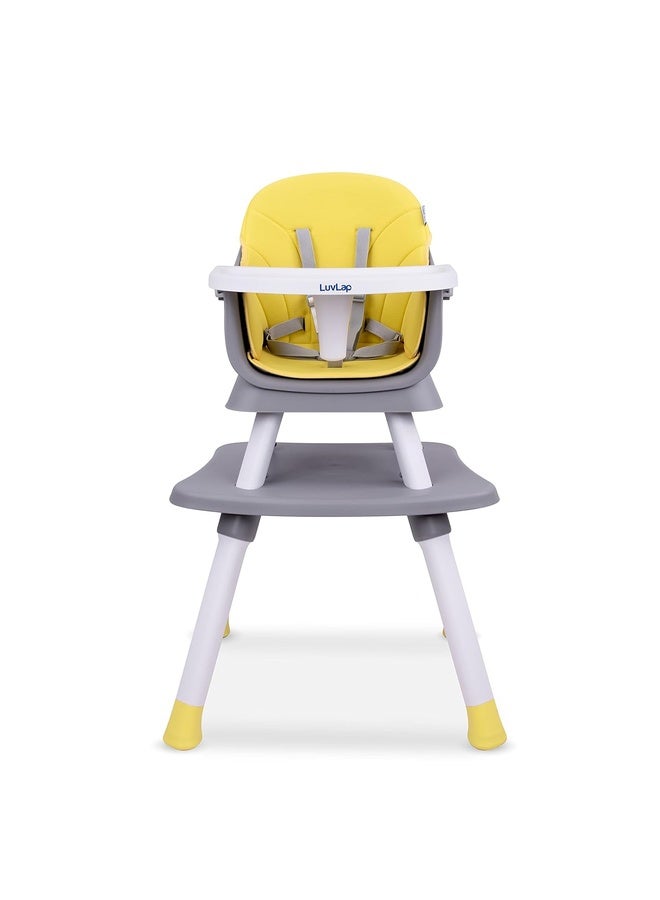 Luvlap Multifunction 6in1 Baby High Chair, Used as Baby High chair, Booster chair, Small Dining Chair, Study Desk, Game Table & Stool, Suitable for 6 to 36 Months, with 5 Point harness, Grey & Yellow - Image 1