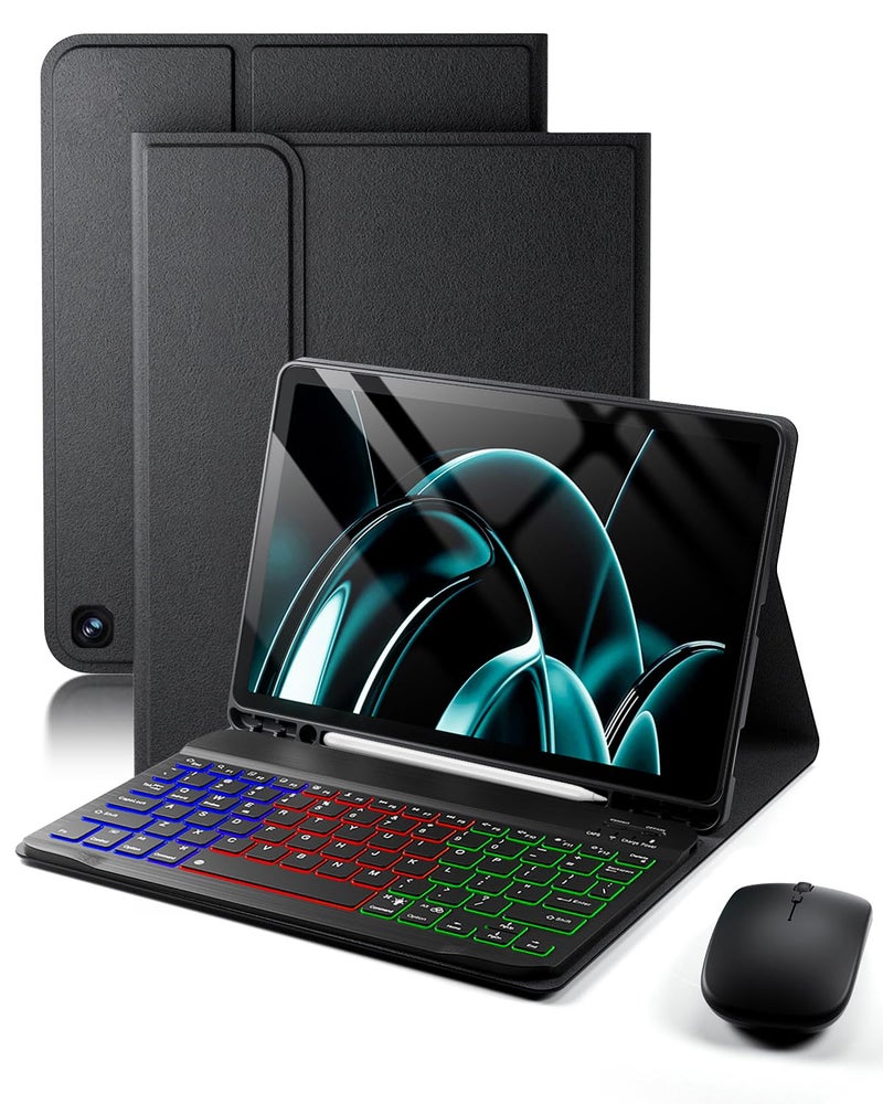 SAMTUNK for Amazon Fire HD 10/10 Plus Case with Keyboard (11th/13th Generation, 10.1 inch) - Rainbow Backlit Keyboard Case - Built in Pencil Holder with Mouse - Black - Image 1