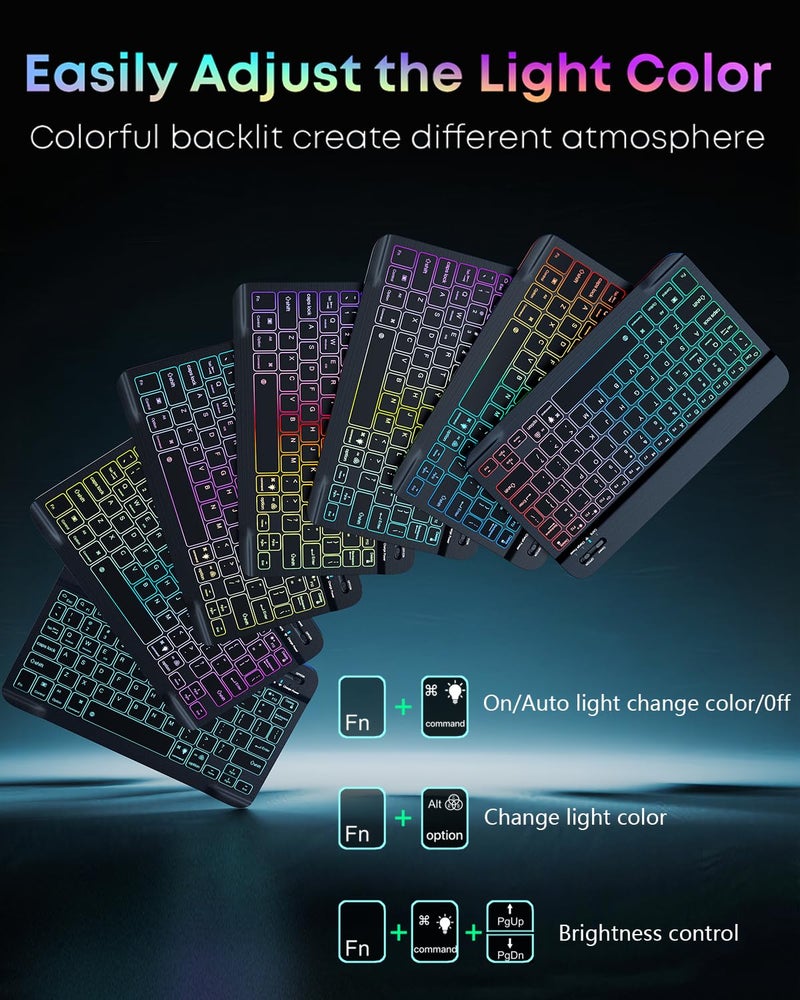 SAMTUNK for Amazon Fire HD 10/10 Plus Case with Keyboard (11th/13th Generation, 10.1 inch) - Rainbow Backlit Keyboard Case - Built in Pencil Holder with Mouse - Black - Image 2