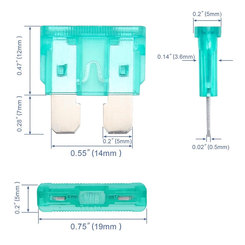 Baomain 25-Pack Blade Fuses ATC/ATO 30 Amp, 32V Fast-Acting Auto Fuse for Car/Truck, Automotive Fuses Green - Image 4