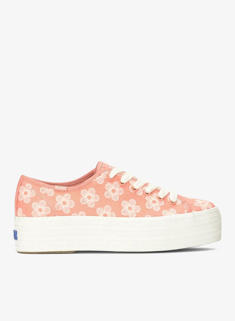 Keds Women's Triple Up Platform Canvas Sneaker – Floral Print, Lace-Up Casual Fashion Shoe Pink - Image 1