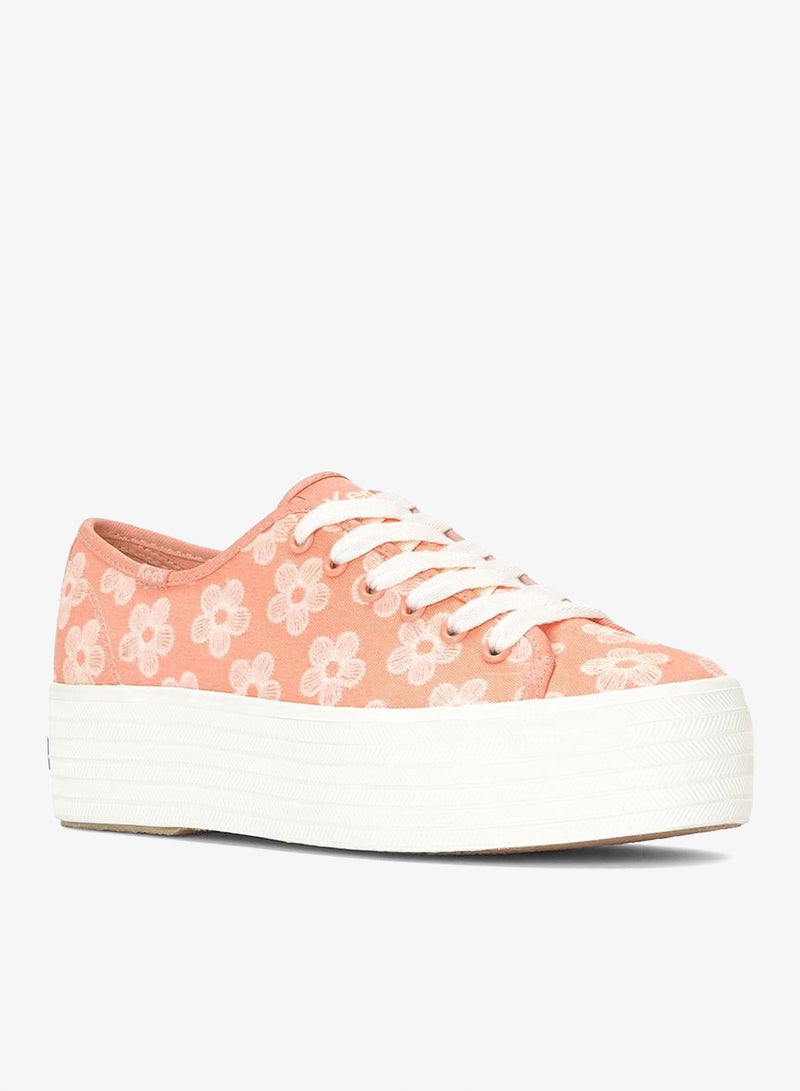 Keds Women's Triple Up Platform Canvas Sneaker – Floral Print, Lace-Up Casual Fashion Shoe Pink - Image 2