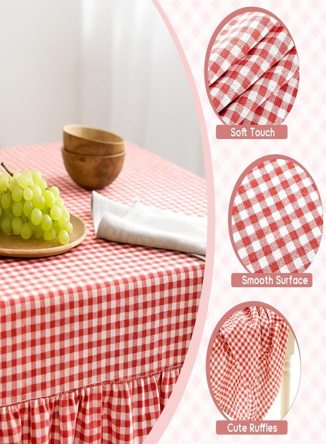 Mindsoft Red Plaid Ruffled Table Cloth Cotton Linen Rectangle Gingham Tablecloth Classic Farmhouse Vintage Checkered Table Cover Buffalo Plaid Decorative for Home Holiday Party (120 x 60 Inches) - Image 4