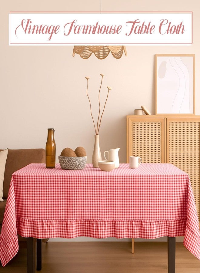 Mindsoft Red Plaid Ruffled Table Cloth Cotton Linen Rectangle Gingham Tablecloth Classic Farmhouse Vintage Checkered Table Cover Buffalo Plaid Decorative for Home Holiday Party (120 x 60 Inches) - Image 5