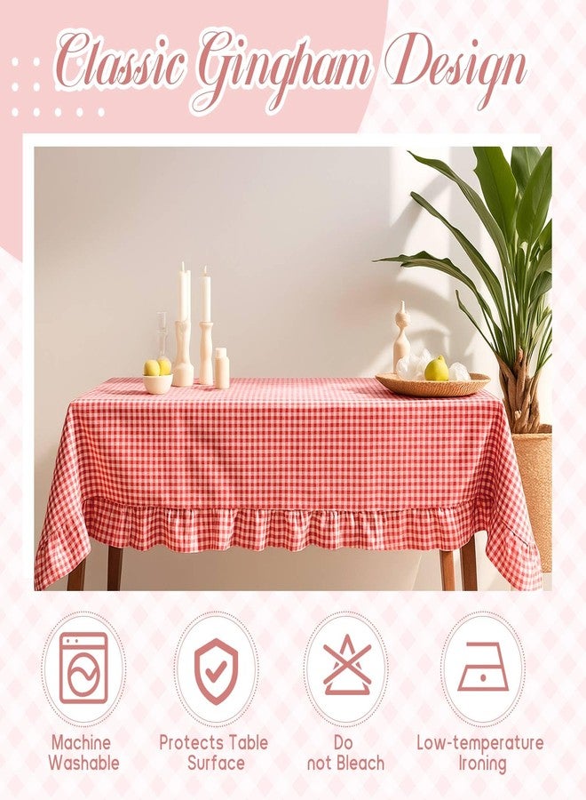 Mindsoft Red Plaid Ruffled Table Cloth Cotton Linen Rectangle Gingham Tablecloth Classic Farmhouse Vintage Checkered Table Cover Buffalo Plaid Decorative for Home Holiday Party (120 x 60 Inches) - Image 3