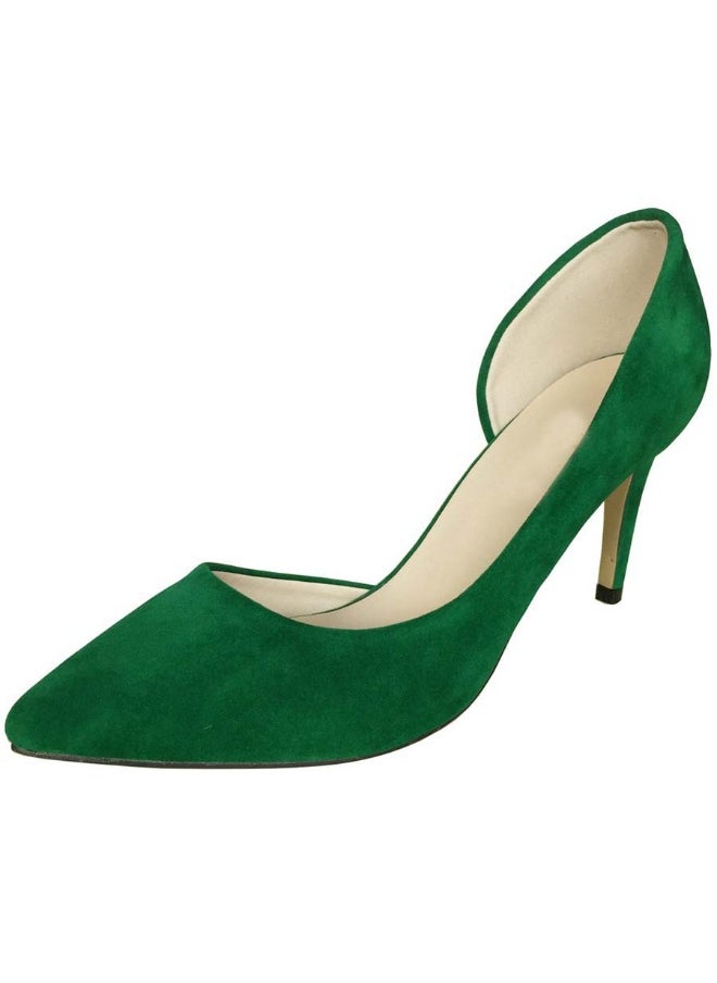 Loquat Pointed Toe Contrast Cut-Out Flannel Stiletto Heels 8cm Green  - Image 2