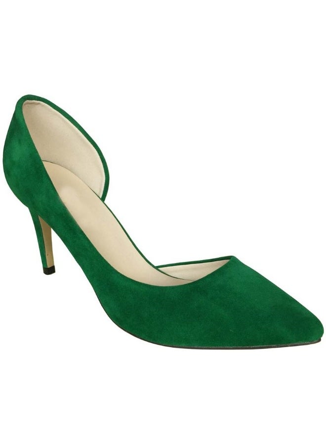 Loquat Pointed Toe Contrast Cut-Out Flannel Stiletto Heels 8cm Green  - Image 1