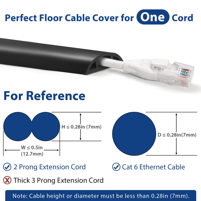 ZhiYo Floor Cord Cover 4ft, Cord Hider Floor Black, Cable Management Cover Prevent Cable Trips, Wire Covers for Electric Power Cords, Wire Protector Cavity W0.47 x H0.28 - Image 2