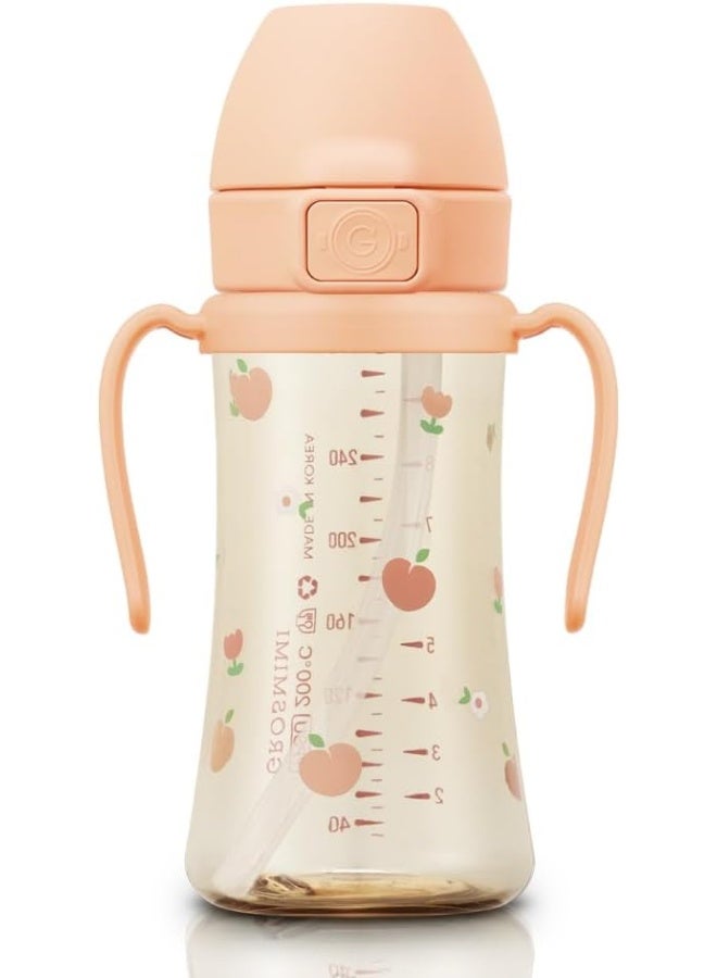 GROSMIMI Flip Top Spill Proof Sippy Cup, PPSU, BPA Free, 10 oz, Stage 2 Straw for Toddlers (Peach flower) - Image 1