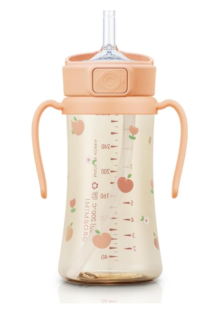 GROSMIMI Flip Top Spill Proof Sippy Cup, PPSU, BPA Free, 10 oz, Stage 2 Straw for Toddlers (Peach flower) - Image 2